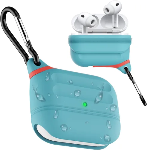 Vista 22 de Funda para AirPods Pro, funda de silicona impermeable para 2ª generación Protección impermeable Portátil para USB-C/inalámbrico Antipérdida