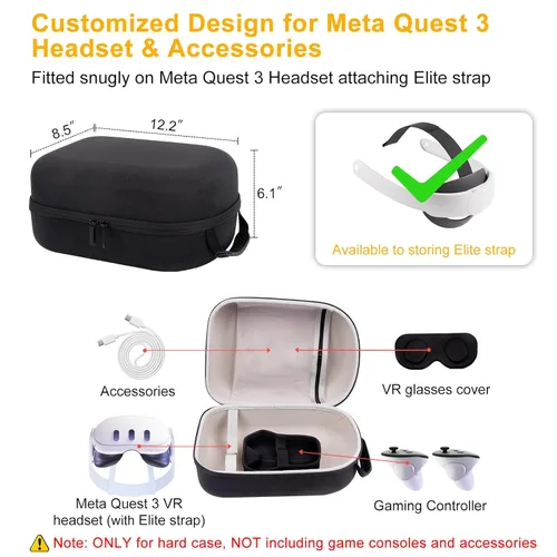Vista 2 de Case for Meta Quest 3 VR Headset with Elite Straps & Gaming Console