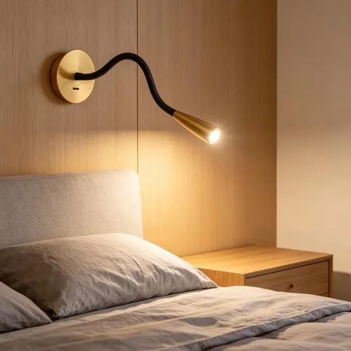 Vista 7 de Manguera de cuello de cisne flexible LED para pared, luz de lectura enfocada para dormitorio, lámpara de pared ajustable para cabecero de noche Cobre