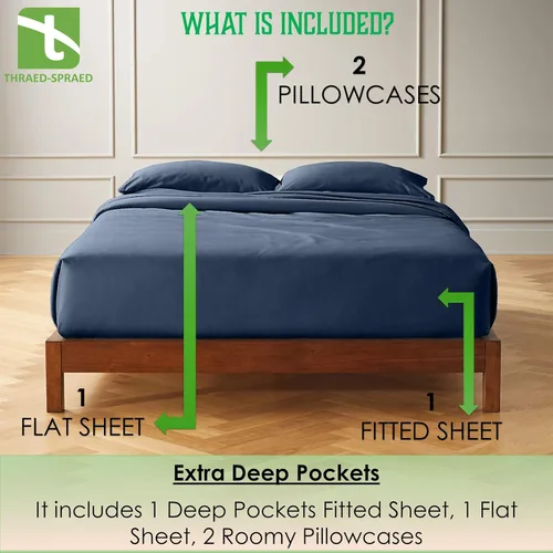 Vista 34 de Twin Size 4-Piece Sheet Set 1000 Thread-Count 100% Egyptain Cotton, 1000TC Soft, Breathable, Long-Staple Cotton Sateen Weave, Fits 19 Inches Extra