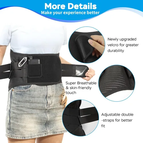 Vista 5 de Cinturón de apoyo térmico para la espalda, cinturón transpirable con almohadilla térmica para aliviar el dolor de espalda baja, soporte lumbar