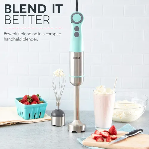 Vista 2 de Dash Chef Series - Batidora de mano de inmersión de 5 velocidades con cuchillas de acero inoxidable, accesorio para batidora y guía de recetas
