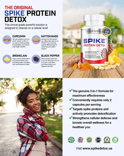 Vista 5 de Spike Protein Detox - Suplemento de apoyo Spike para el equilibrio de proteínas - Mezcla 3-en-1 sin sabor con Nattokinase 4000Fu, Bromelaína 500mg