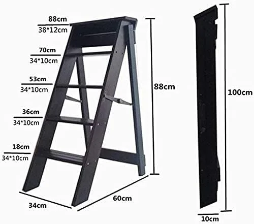 Vista 2 de FEHUN Escaleras, taburetes plegables de escalera, taburete de 5 escalones, silla de escalera, escalera portátil plegable, taburete alto