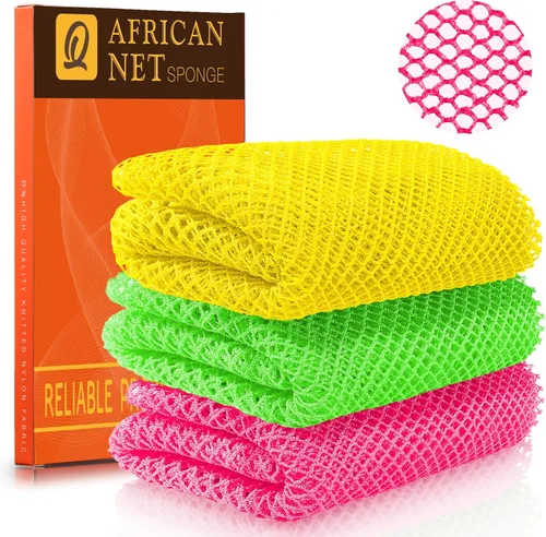 Vista 24 de UJFQBH African Net Sponge Authenti, exfoliante corporal para espalda y zonas de difícil acceso, exfoliante diario suave para limpieza profunda Gris