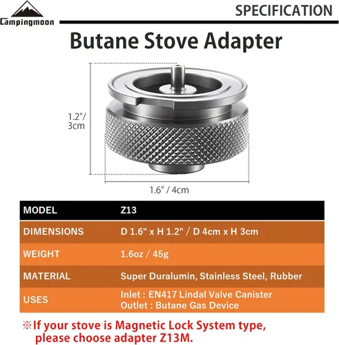 Vista 2 de CAMPINGMOON - Adaptador para estufa de gas para campamento, conversión EN417 de válvula lindal a estufa de gas butano Z13, Z13/Z16