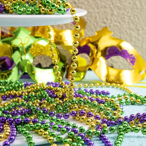 Vista 5 de JOYIN 12 PCS Mardi Gras Metallic Beads Necklaces, Mardi Gras Accessories Throws Beads Bulk for Party Favor