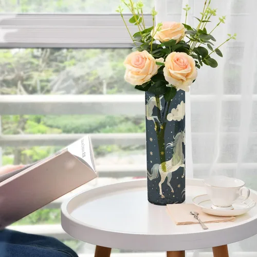 Vista 6 de Cartoon and Cute Unicorns Midnight Blue Plastic Flower Vases 11.8 x 3.9 Inch decorative Candle Holder Clear Wedding Table Office Party jarron