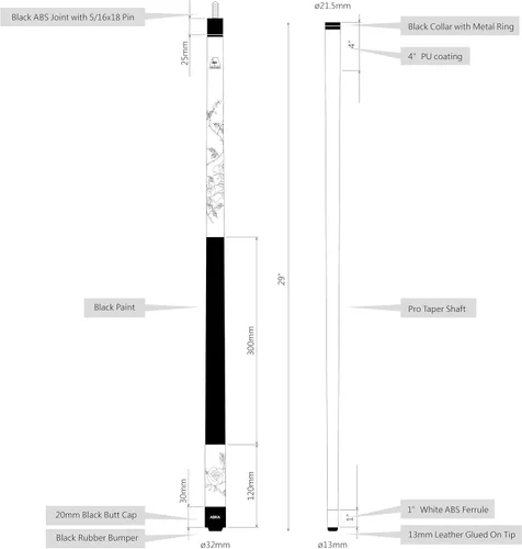 Vista 3 de ASKA Taco de piscina personalizado rosa negra, punta dura Le Pro de 0.512 in, arce duro canadiense, sin envoltura