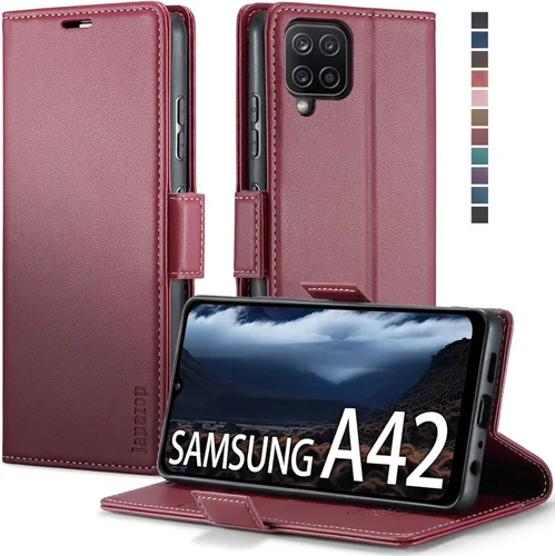 Vista 9 de Funda para Samsung Galaxy A42 5G con bloqueo RFID, tarjetero y función atril magnético, funda de piel con tapa para Samsung Galaxy A42 5G de 6.6