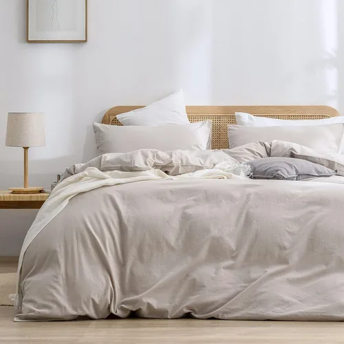 Vista 55 de BESTOUCH Juego de funda de edredón 100 % algodón lavado, tacto súper suave, cómodo, elegante, ligero, juego de ropa de cama de 2 piezas, color gris