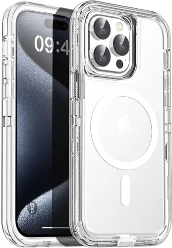 Vista 30 de AICase Funda transparente para iPhone 16e/13/iPhone 14, compatible con MagSafe 3 en 1, resistente protección contra caídas, cuerpo completo, a