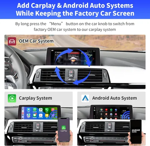 Vista 3 de Road Top Kit inalámbrico CarPlay Android Auto Retrofit para BMW EVO ID5/ID6 System (2017-2020), compatible con BMW 1 2 3 4 5 6 7 Series y M3 M4 M5