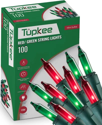 Tupkee Guirnalda de luces de Navidad, 100 unidades, mini luz incandescente roja y verde para árbol de Navidad, cadena de luz de 20.5 pies,