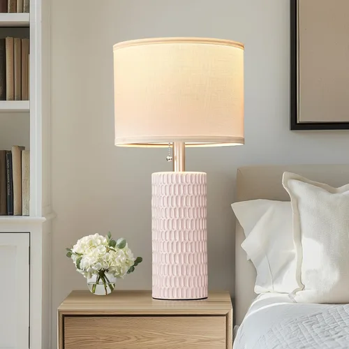 Vista 5 de Reaketon Juego de 2 lámparas de mesa para sala de estar, lámparas de mesa de cerámica para dormitorio, lámparas modernas de 20 pulgadas para mesitas