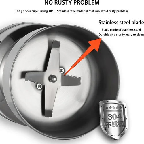 Vista 3 de Molinillo de café eléctrico, molinillo de grano de café multifuncional, cuchillas de acero inoxidable 18/10 de grado alimenticio, diseño ligero
