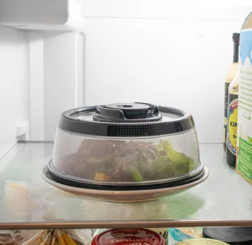 Vista 4 de Recipiente hermético universal para guardar alimentos, tapa de plato y tazón, cúpula para almacenamiento apilable, apto para microondas