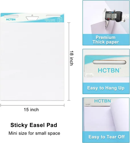 Vista 2 de HCTBN Self-Stick Mini Easel Pad, 15 in x 18 in, 30 Sheets/Pad, 4 Pads, Sticky Flip Chart Paper for Teachers, Great for Students, Super Sticking