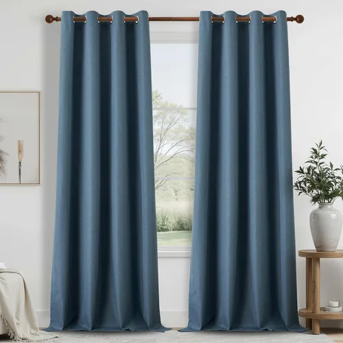 Vista 33 de DONREN Cortinas opacas completas para dormitorio, aislamiento térmico y reducción de ruido, cortinas de lino con ojales para sala de estar y Negro