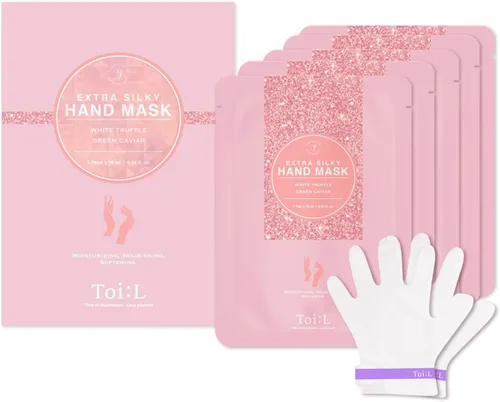 Máscara de mano extra sedosa, 5 pares, guantes hidratantes coreanos para manos secas con trufa blanca, caviar verde y péptidos, tratamiento