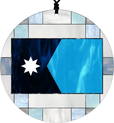 Vista 53 de New Hampshire Christmas Ornament - Faux Stained Glass Design Effect Featuring State Flag - 2026 Hanging Acrylic Disc Decoration for Tree - Unique