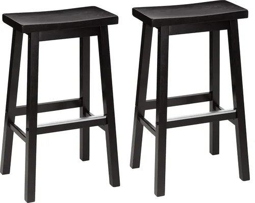 Vista 10 de Yaxa Basics Taburetes de bar de madera maciza para isla de cocina con reposapiés, 24 pulgadas de altura, negro, juego de 2
