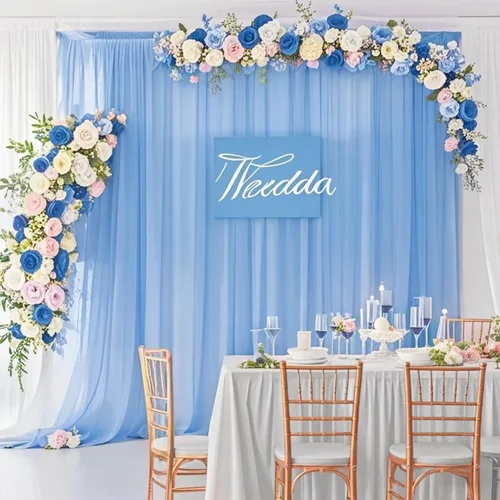 Vista 2 de FANPROMS Cortinas traslúcidas color azul bebé, 2 paneles de 29 x 120 pulgadas, cortinas de gasa para boda, cortina de tul para playa, para fiesta