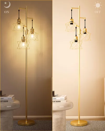 Vista 6 de Lightdot HOM-Gold - Lámpara de pie regulable de 68 pulgadas para sala de estar, lámparas de pie industriales de árbol de 3 luces con bombillas LED
