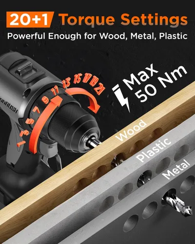 Vista 7 de Taladro eléctrico inalámbrico, compatible con batería Dewalt de 20 V máximo, taladro eléctrico sin escobillas con 2 velocidades variables