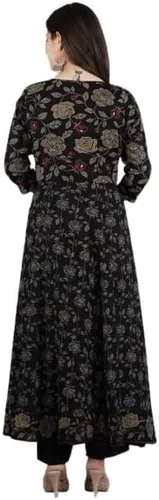 Vista 6 de Trend matters Conjunto de Kurta y Palazzo negro para mujer india, rayón