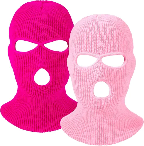 Máscara de esquí de 3 agujeros cubierta facial de punto pasamontañas de invierno máscara completa para deportes al aire libre de invierno rosa rojo