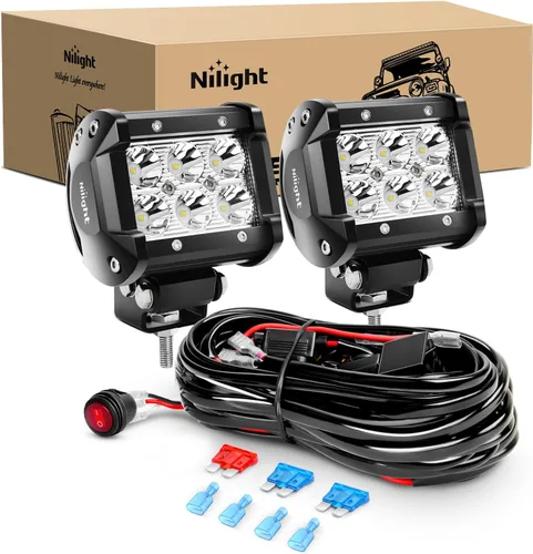 Vista 10 de Nilight 4 barras de luz LED de 4 pulgadas, 18 W, luces LED de trabajo, luces antiniebla, luces de conducción todoterreno con arnés de cableado