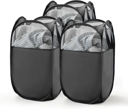 Vista 41 de TECHMILLY Cesta plegable de malla para la ropa sucia con asas resistentes y bolsillo lateral, cestas plegables portátiles para ropa para dormitorio