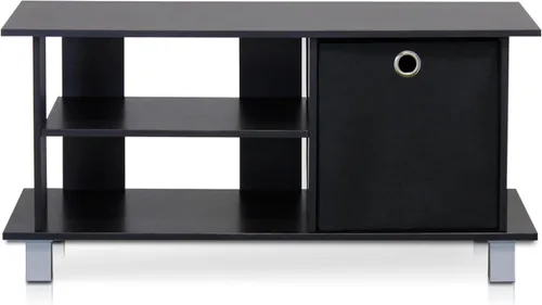 Vista 12 de Furinno Jaya - Soporte de diseño simple para TV de hasta 55 pulgadas con compartimentos, americano/cromado/negro