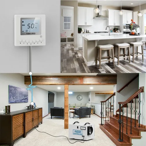 Vista 4 de TOOVEM - Mando a distancia para humedad digital, temperatura, adapta el nivel de humedad, para deshumidificador de espacio de arrastre de sótano