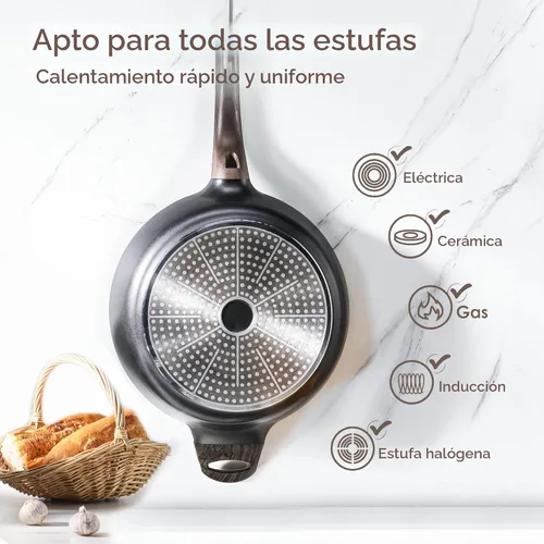 Vista 3 de SENSARTE Sartén antiadherente con tapa, sartén profunda grande de 12 pulgadas, sartén antiadherente de 5 cuartos de galón con tapa, sartén