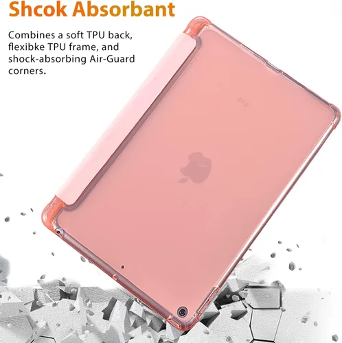 Vista 6 de Lindo cerdo de dibujos animados para iPad mini 5 con soporte para lápiz, apagado automático/activación, cubierta trasera de TPU suave de cuero rosa