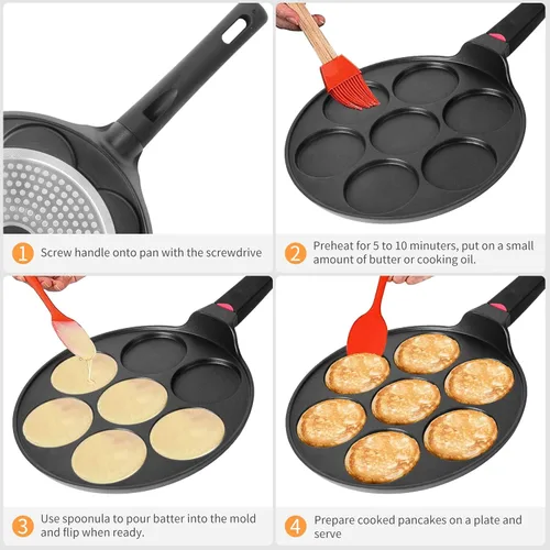 Vista 3 de Sartén para hacer panqueques antiadherente compatible con inducción, 10.5 pulgadas Mini sin adherencia de plata dólar parrilla Blini plancha