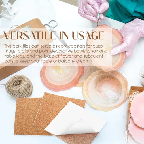 Vista 7 de Chunful 60 piezas de cuadrados de corcho autoadhesivos de 6 x 6 pulgadas, hojas de corcho para posavasos, azulejos de cerámica, alfombras, mini