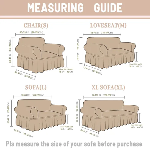 Vista 6 de Jeloris Funda elástica para sofá biplaza fácil de ajustar con falda, duradera, lavable, universal, protector de muebles de alta elasticidad