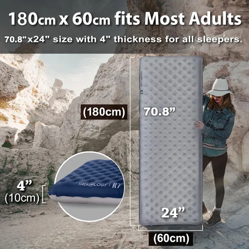 Vista 3 de TREKOLOGY Colchoneta de Dormir para Campamento – Ultraligera, Estera de Campamento de 4" de Grosor con Valor R de 7.2 para Todas las Estaciones