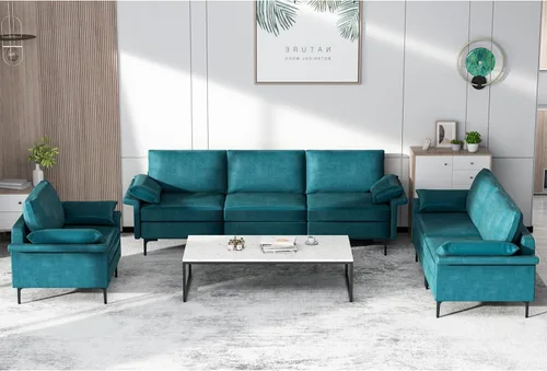 Vista 73 de Giantex Sofá modular de 3 asientos, 100.5 pulgadas de largo convertible con puerto USB y tomacorriente, cojín para reposabrazos, sofá modular