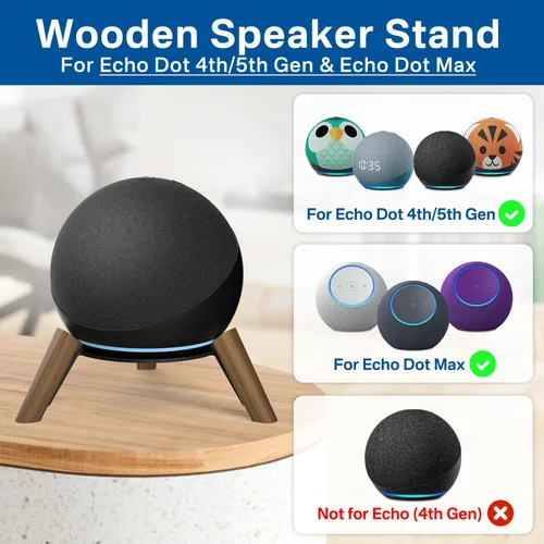 Vista 2 de Soporte de escritorio de madera para Echo Dot 4ª/5ª generación y soporte para Echo Dot Max para un mejor sonido, trípode de madera para altavoz Echo