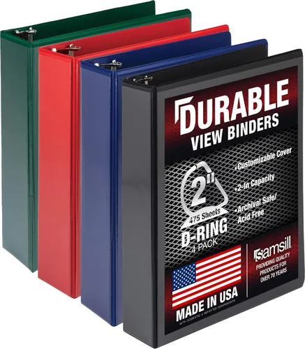 Vista 170 de Samsill Carpeta duradera de 3 anillos de 1 pulgada, fabricada en Estados Unidos, carpeta de anillos en D, cubierta transparente personalizable