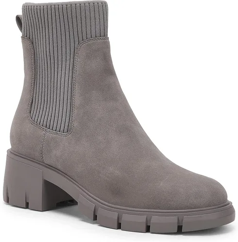 Vista 2 de Ruanyu Botas de plataforma con tacón grueso para mujer, elásticas, tipo Chelsea, con suela de lengüeta, antideslizantes, botas de combate