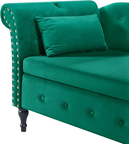 Vista 44 de Aoowow Banco de almacenamiento de terciopelo para dormitorio, extremo de la cama, sofá con brazo enrollado, tumbona para interiores con Gris