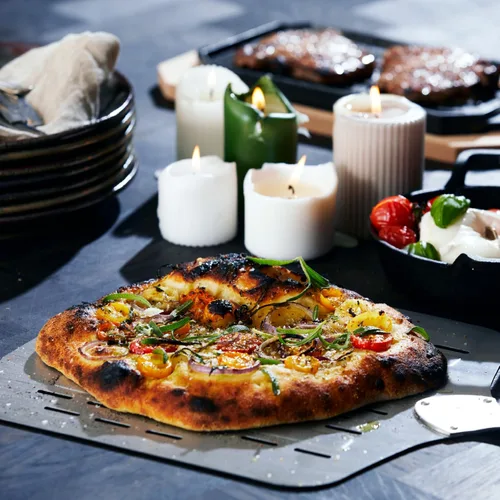 Vista 6 de Cozze Paleta giratoria para pizza de acero inoxidable – 7.1 in de diámetro, 29.9 in de longitud, aprobada por LFGB, mango TRP
