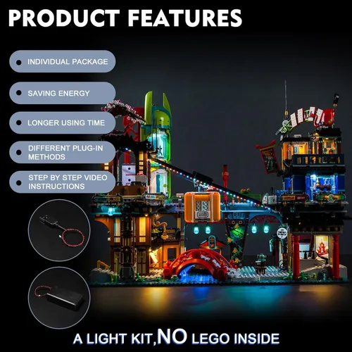Vista 4 de BrickBling Kit de luz LED compatible con Lego Ninjago City Markets, iluminación creativa compatible con Lego 71799-Sin modelo, solo luces
