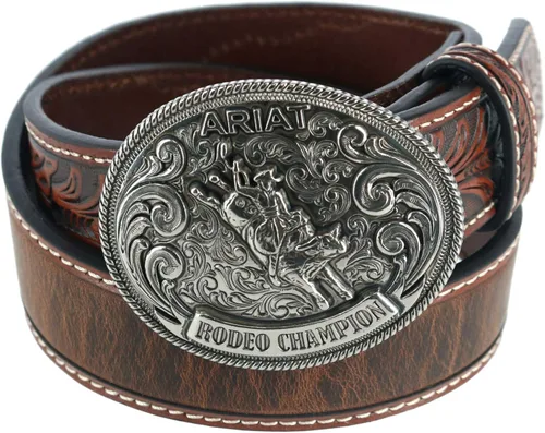 Ariat Cinturón occidental con pestañas florales para niños, Marrón