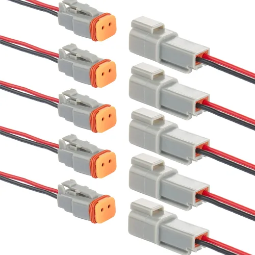 Deutsch Conector DT de 2 Pines, Conector Eléctrico Automotriz Impermeable DT de 2 Vías Macho Hembra Enchufe Arnés de Cableado, con Cable de Alambre
